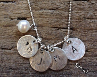 Personalized your charm necklace -sterling silver chai - - 4 discs HAND STAMPED By Simag