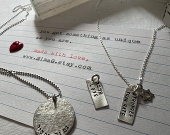 Personalized Handstamped Sterling Silver Necklace With Your Name / Word / Date in English Or Hebrew - Handmade By SimaG