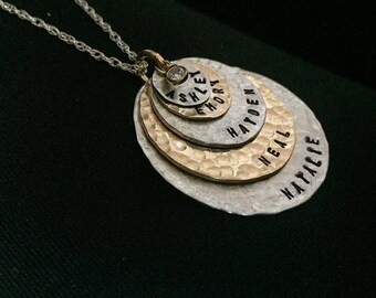 Mothers Day Gift Idea - 5 discs  - as Seen At THE DENVER POST and Channel 9 News - Personalized Your Charm - Two Tone Necklace --Simag