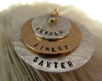 Hand Stamped Jewelry - Personalized Your Charm - Two Tone Necklace -   Simag