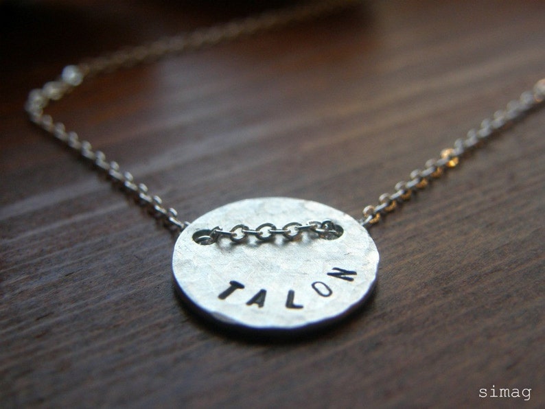 Personalized It Small Tag Disc ... Simple ... Feminine ... Modern ... Dainty .... SMALL Hammered Sterling Disc By Simag image 1