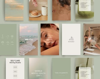 Wellness Instagram Stories Templates | Health Coach | Self Care, Nutrition, Holistic | Digital Marketing | Aesthetic Canva Templates