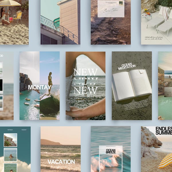 Plantillas llamativas para historias de Instagram / Plantillas para redes sociales de influencers / Plantilla Canva con estética moderna / Branding / Ambiente veraniego