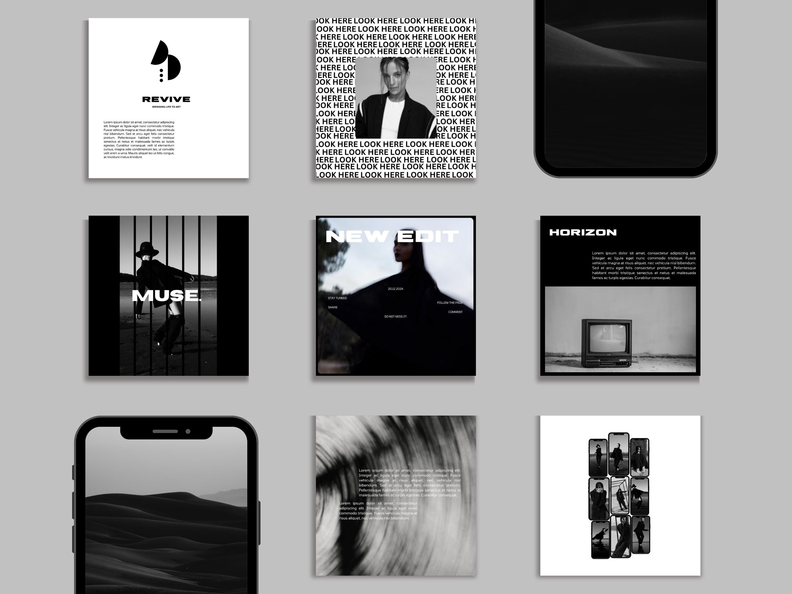 Bold Black & White Instagram Templates | Editorial Magazine Style | Modern | Social Media Templates | Canva Template | Branding