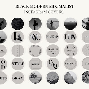 Moderna minimalistiska Instagram-omslag | Estetiska IG Story-ikoner | Influencer-knappar | Snygga svarta Instagram Story-omslag