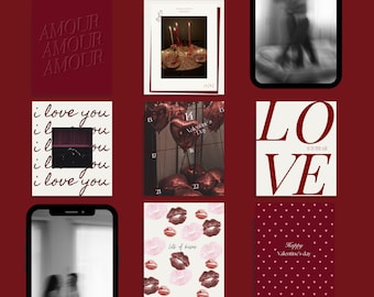 Rode en roze Instagram-sjabloon voor Valentijnsdag | Pinterest Esthetiek | Socialmediafeed | Trendy moderne IG-berichten | Canva-sjablonen voor feestdagen
