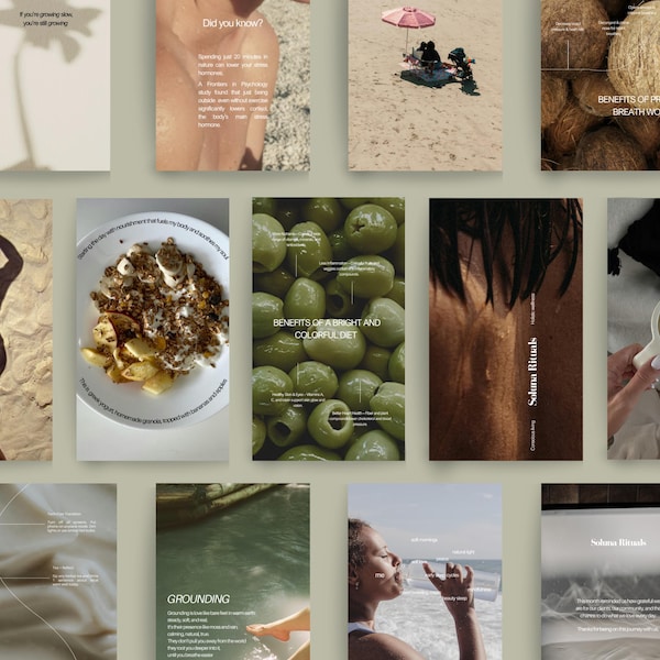 Wellness Instagram Story Templates | Health brand | Self Care, Nutrition, Holistic | Digital Marketing | Canva Template| Pinterest Aesthetic