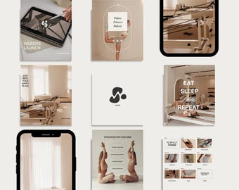 Pilates Instagram Templates | Pilates, Yoga Studio | Wellness Brand | Fitness, Health | Social Media Templates | Canva | Aesthetic Branding