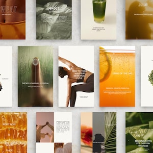 Plantilla para historias de Instagram sobre salud y bienestar estético / Entrenador de bienestar / Contenido sobre nutrición, autocuidado y ejercicio / Canva / Historias de IG