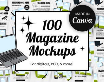 Magazine Mockup Templates | Book Mockup Bundle | Canva Editable | Journal, Planner, Notebook Mockups | Etsy Listing Template | 100 Templates