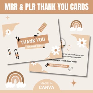 Carta de agradecimiento en color beige MRR y PLR, tarjetas de lugar estilo bohemio, hechas en Canva, tarjeta de pedido para pequeñas empresas, marketing retro, kit de marca, ¡nota digital!