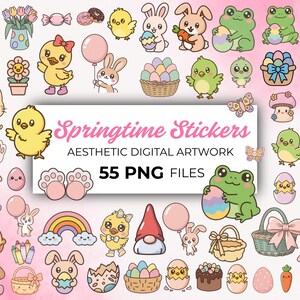 MRR PLR Easter Spring PNG | Clipart Bundle | Cute Kawaii Stickers Pack
