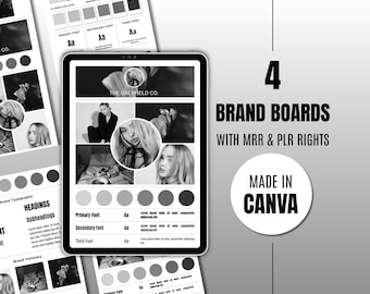 MRR & PLR Brand Board Template, Editable Mockups in Canva, Resellable DIY Branding Kit and Logo Planner, Business Color Palette Combinations