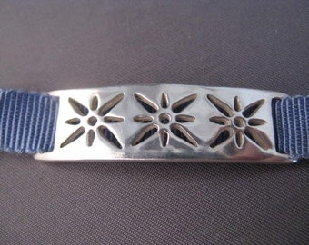 Silver Starburst Ribbon Bracelet or Choker Necklace - Steel blue