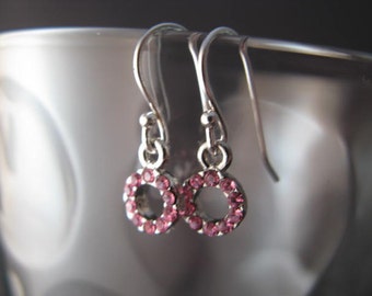 Tiny Pink Swarovski Crystal Circle Earrings