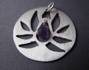 Sterling Silver Lotus Pendant with Amethyst
