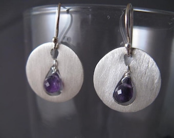 Sterling Silver Lotus Petal Earrings with Amethysts