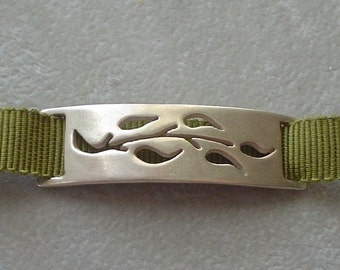 Silver Branch Ribbon Bracelet or Choker Necklace - Sage Green