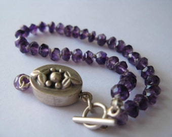 Beautiful Hand-Knotted Amethyst Bracelet with Sterling Bead