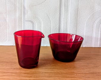 Ruby red glass sugar & creamer set