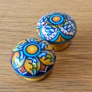 Vintage Italian hand painted ceramic drawer knobs