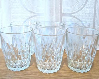 6 x vintage Duralex diamond pattern table glasses, 1970/80s