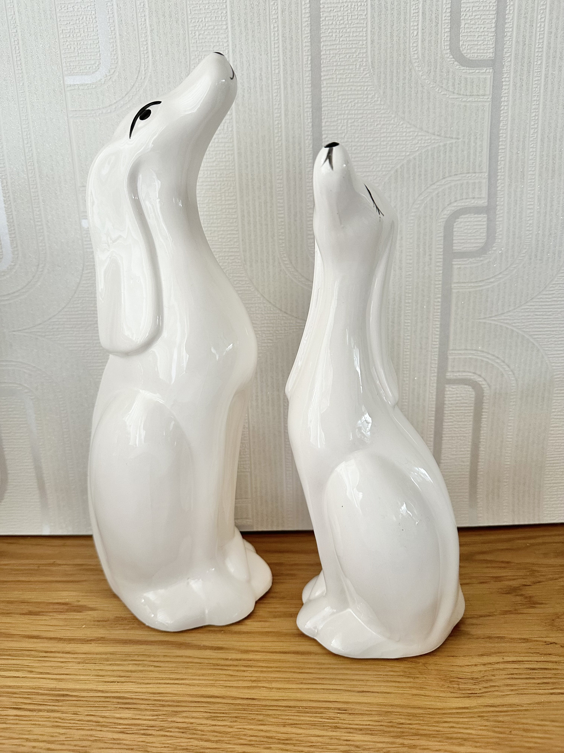 MCM Style White Dogs, Ceramic Figurines, Artmark, Taiwan