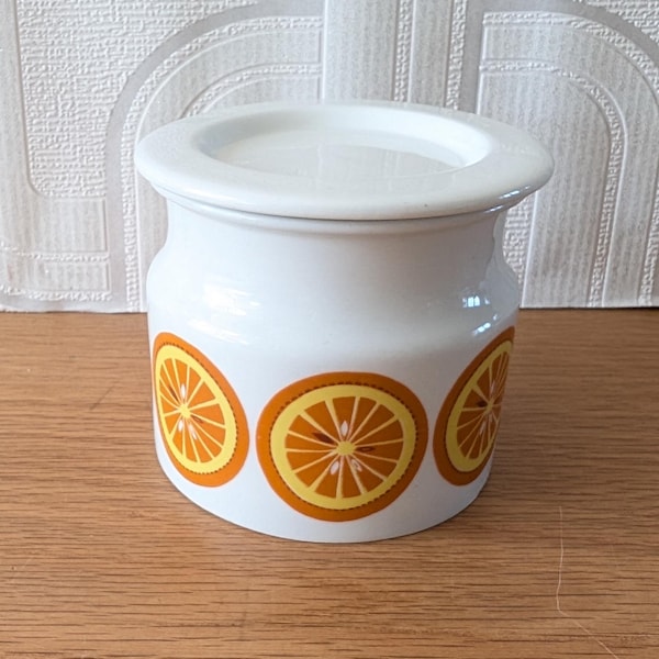 Arabia Finland 'Pomona' Orange Pattern Marmalade Pot, 1960s