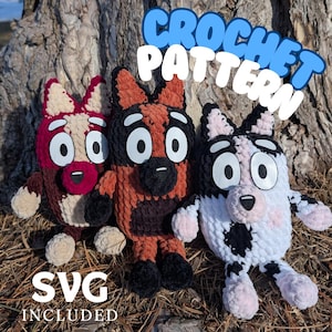 LOW SEW - Heeler Pup Trio Crochet Pattern, SVG Included for felt features