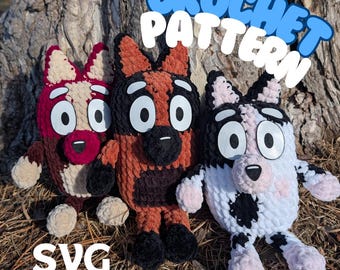 LOW SEW - Heeler Pup Trio Crochet Pattern, SVG Included for felt features