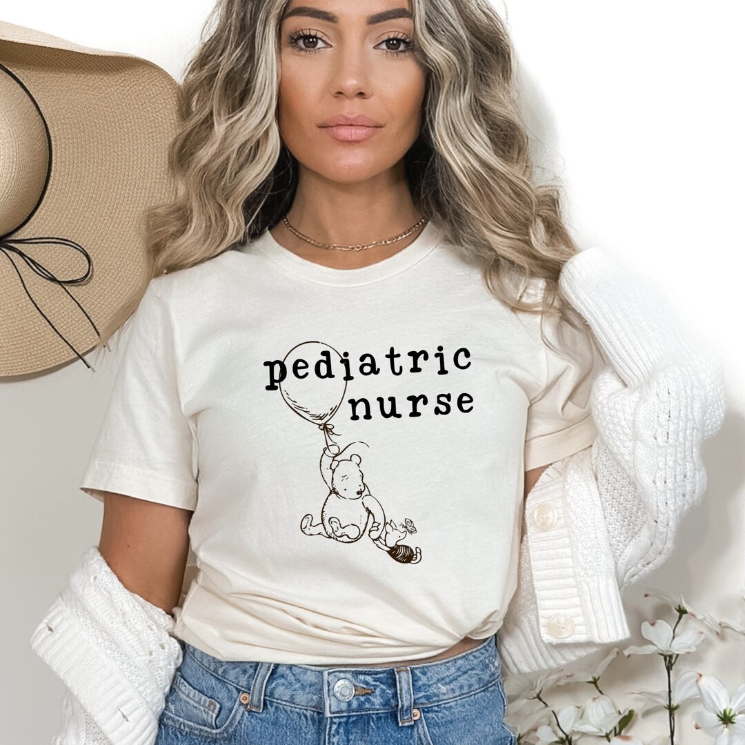 Pediatric Nurse Shirt With Classic Winnie the Pooh and Piglet