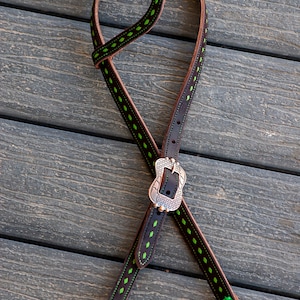 Custom Handmade Hot Oil Dark Chocolate Harness Leather Buckstitched One Ear Headstall
