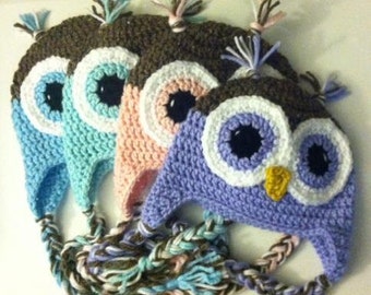 Crochet Owl Hat - Choose Color and Size