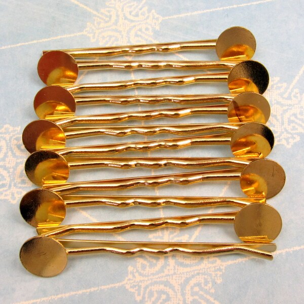 Gold Bobby Pins 2 Inch 10mm Round Pad 12 Pc. AG205