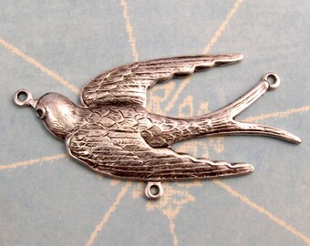 3 Ring Sparrow Bird Connector Antiqued Silver AS233