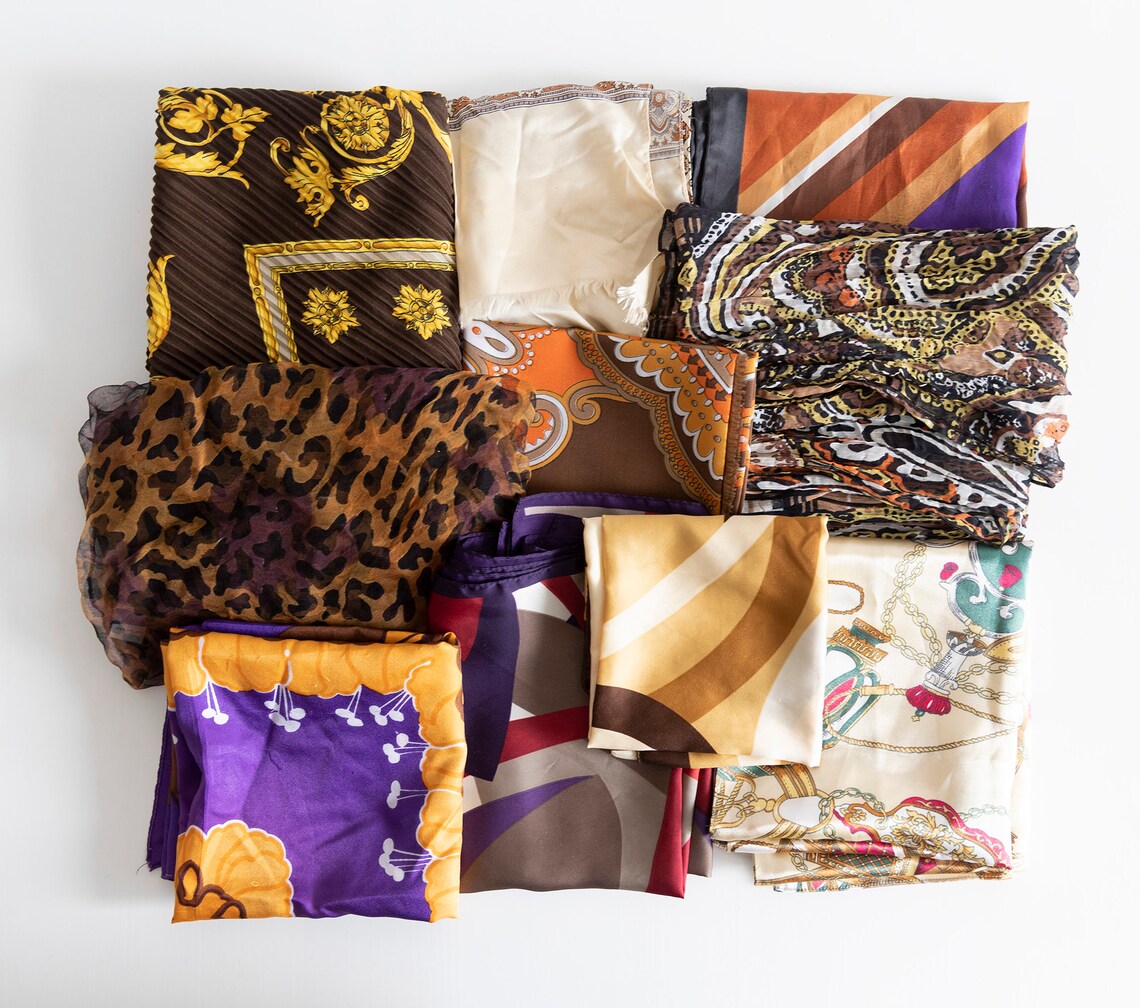 Vintage scarves lot of 10 assorted scarves set face Etsy