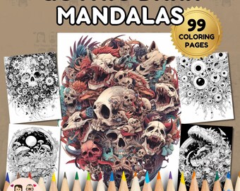 Gothic Dark Mandalas Coloring Book INSTANT DOWNLOAD 99 Coloring Pages + 2 Inspirational Color Images, Letter-Size Paper, Digital Download.