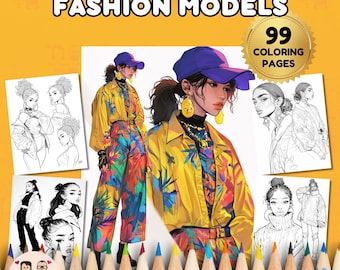 Libro para colorear de modelos de moda DESCARGA INSTANTÁNEA 99 páginas para colorear + 2 imágenes en color inspiradoras, papel tamaño carta, descarga digital.