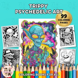 Trippy Psychedelic Art kleurboek INSTANT DOWNLOAD 99 kleurplaten + 2 inspirerende kleurenafbeeldingen, papier in Letter-formaat, digitale download.