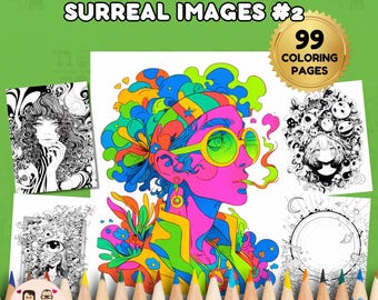 Imágenes surrealistas n.° 2 Libro para colorear DESCARGA INSTANTÁNEA 99 páginas para colorear + 2 imágenes en color inspiradoras, papel tamaño carta, descarga digital.