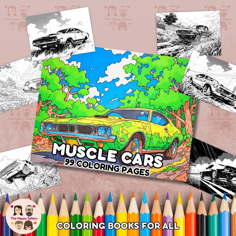 Muscle Cars Coloring Book INSTANT DOWNLOAD 99 Car-themed Coloring Pages ...