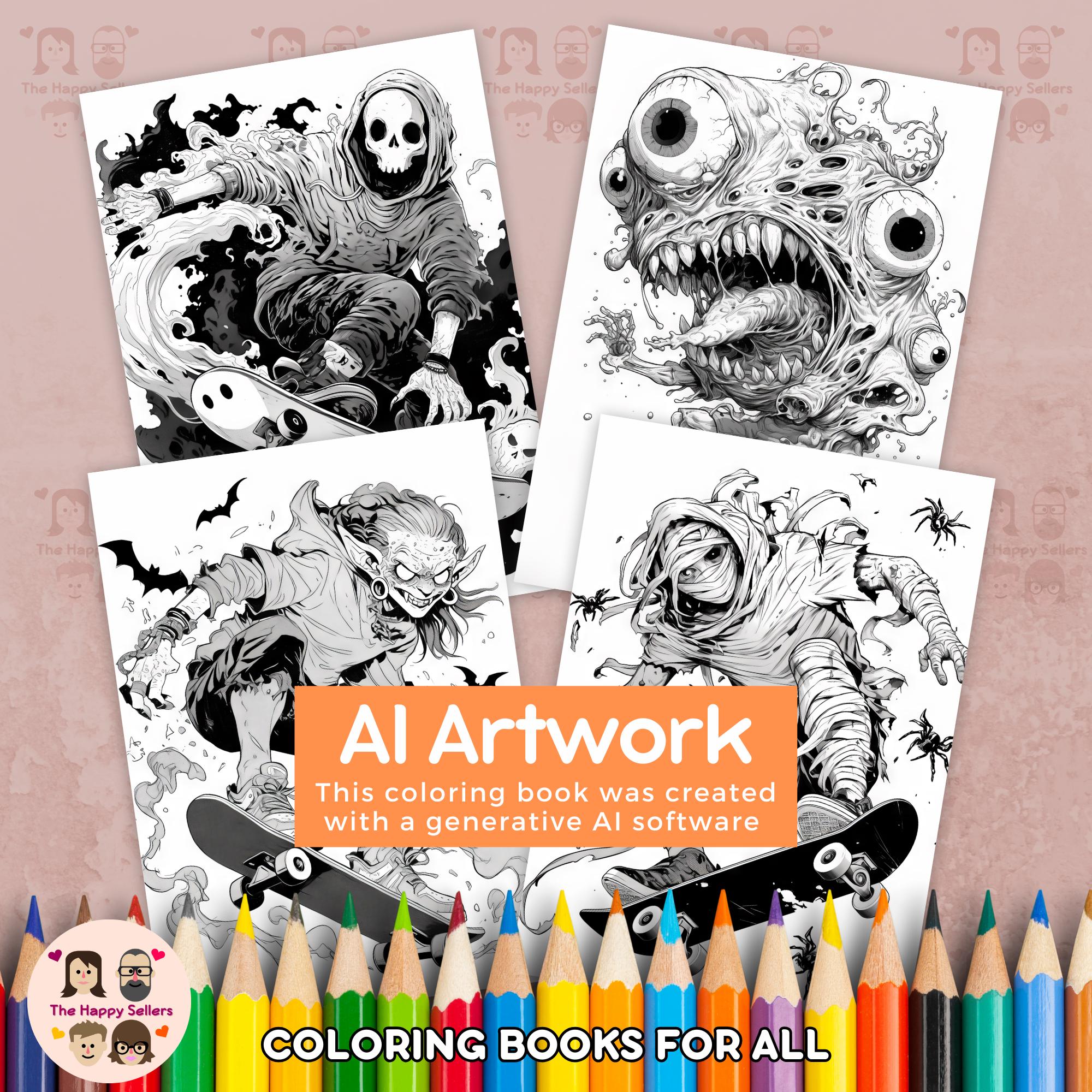 Skateboarding Monsters Coloring Book INSTANT DOWNLOAD 99 Coloring Pages ...