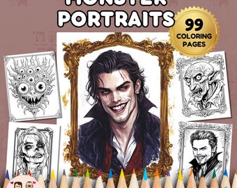 Monster Portraits Malbuch SOFORT DOWNLOAD 99 Ausmalbilder + 2 Inspirationale Ausmalbilder auf DIN A4 Papier, digitaler Download.