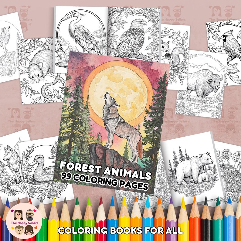 Forest Animals Coloring Book INSTANT DOWNLOAD 99 Coloring Pages + 2 ...