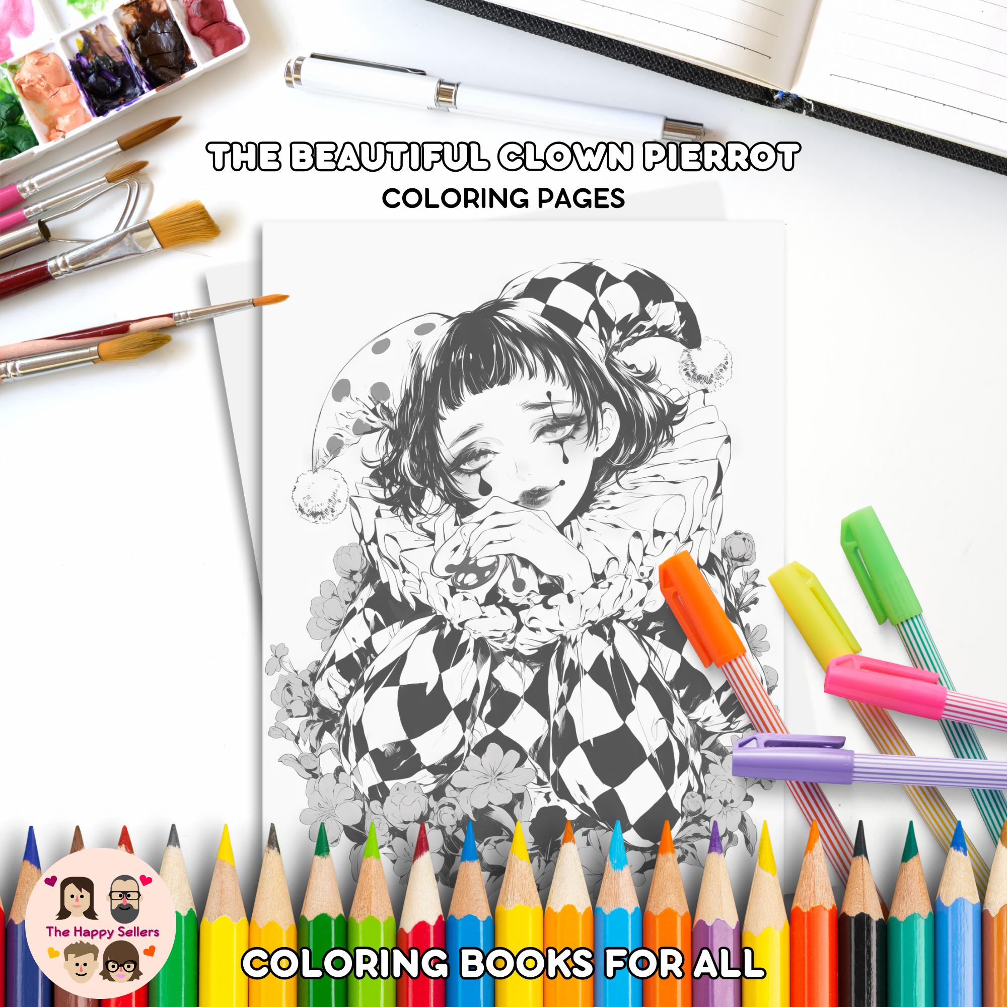 Pierrot Colorful The Beautiful Clown Pierrot Coloring Book INSTANT DOWNLOAD 45 Coloring ...