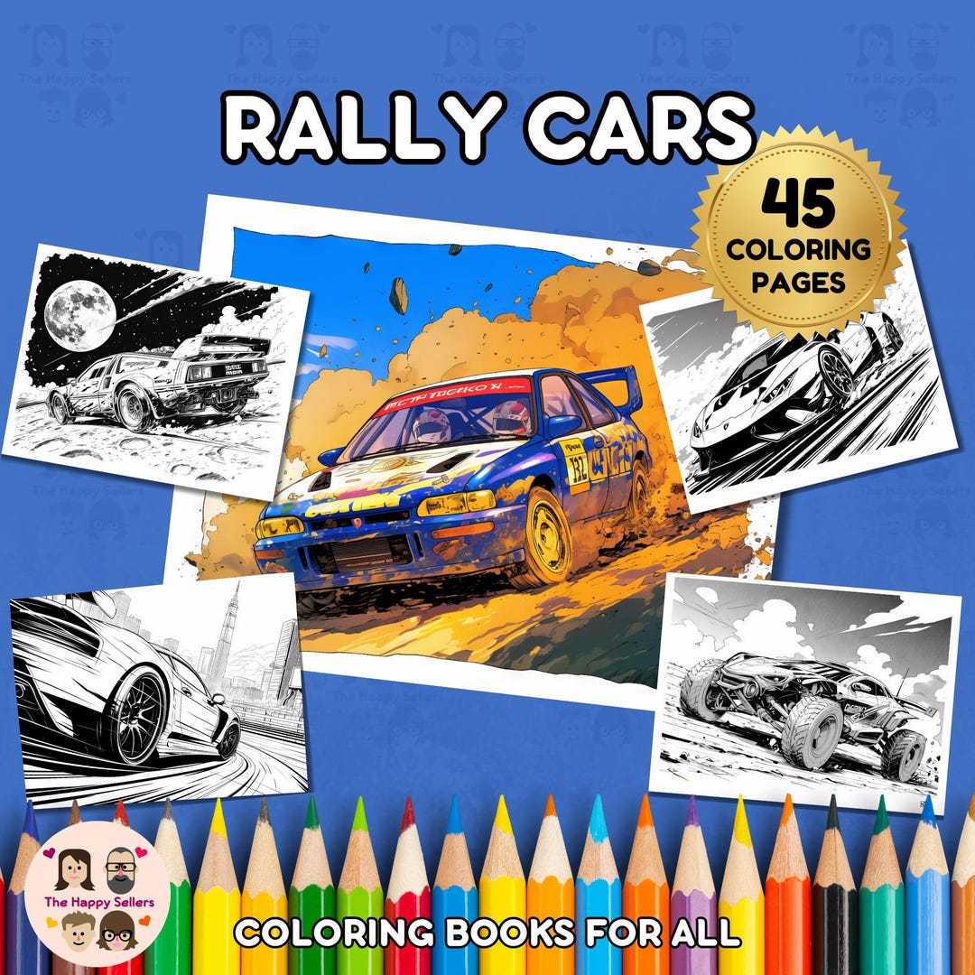 Rally Cars Coloring Book INSTANT DOWNLOAD 45 Car-themed Coloring Pages ...