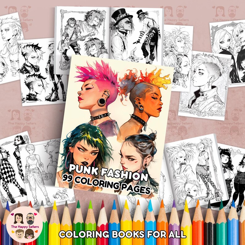 Color Book Punk Punk Fashion Coloring Book INSTANT DOWNLOAD 99 Edgy Coloring Pages + 2 ...