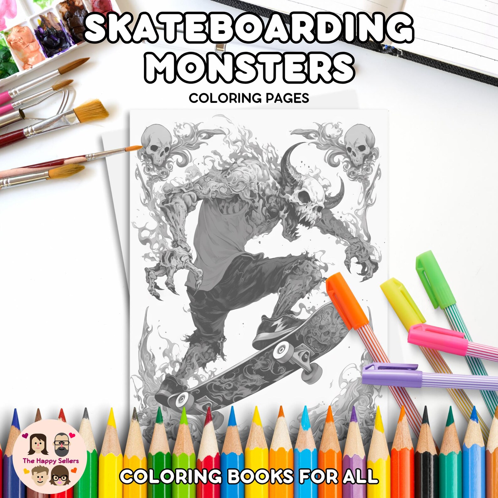 Skateboarding Monsters Coloring Book INSTANT DOWNLOAD 99 Coloring Pages ...