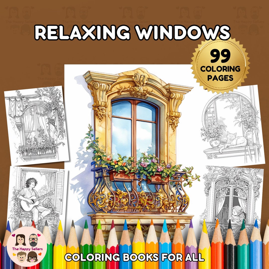 Relaxing Windows Coloring Book INSTANT DOWNLOAD 99 Coloring Pages + 2 ...