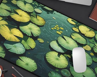 Green Lily Pad Desk Mat Green Desk Mat Cozy Mouse Pad Green Deskpad Lily Pad Mat Cute Desk Accessories Kawaii Desk Decor Tranquil Desk Mat